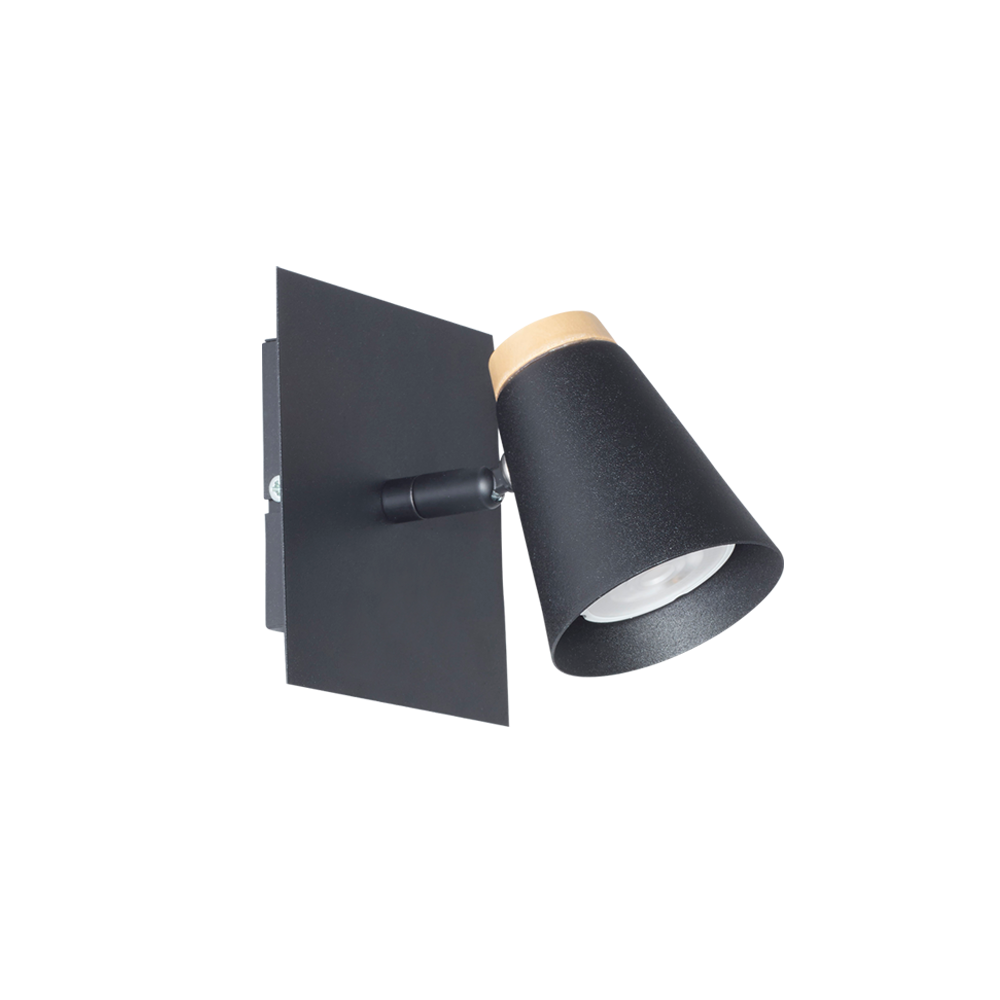 APLIQUE 1 LUZ NEGRO C/MADERA CONICO